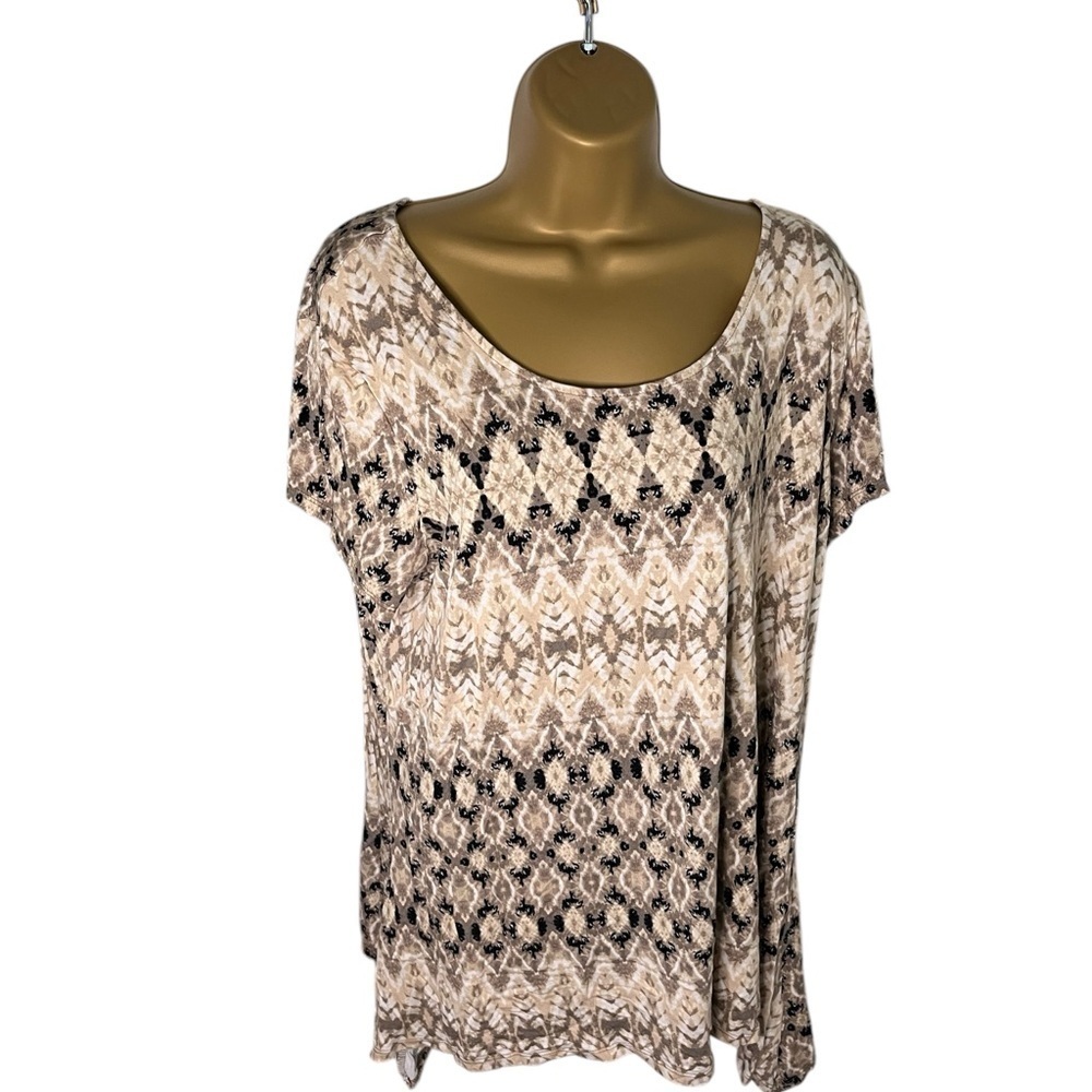 Vintage Y2K Ruby Rd Favorites Tunic Top Aztec Print Tan Combo XL